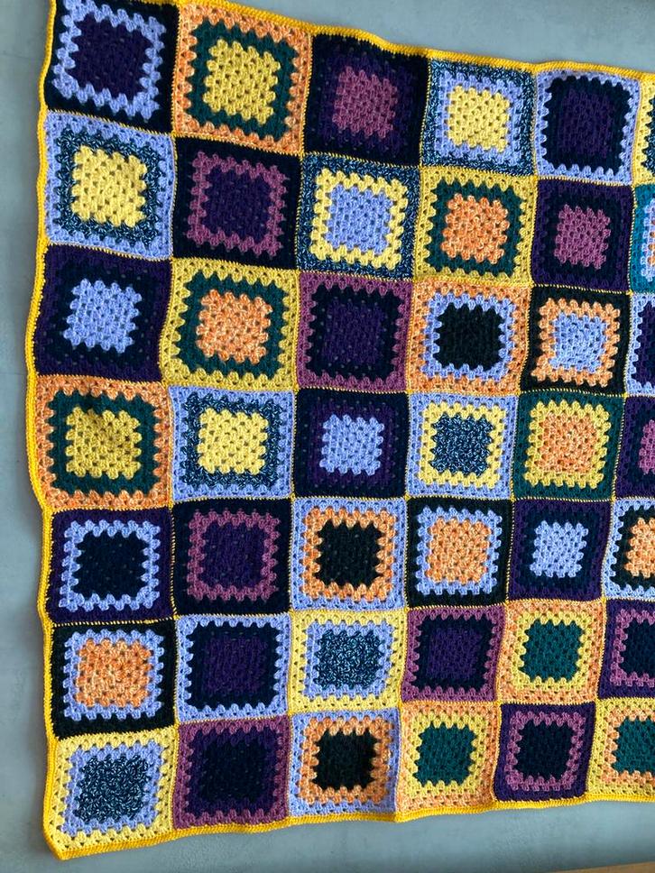 Vintage Gehaakt Plaid - 120x220 wollen deken, Huis en Inrichting, Woonaccessoires | Plaids en Woondekens, Zo goed als nieuw, Ophalen of Verzenden