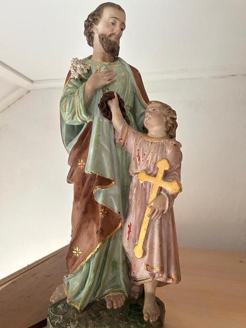 Brocante porseleinen beeld van Jozef en kindje  Jezus, Antiek en Kunst, Antiek | Religie, Ophalen of Verzenden