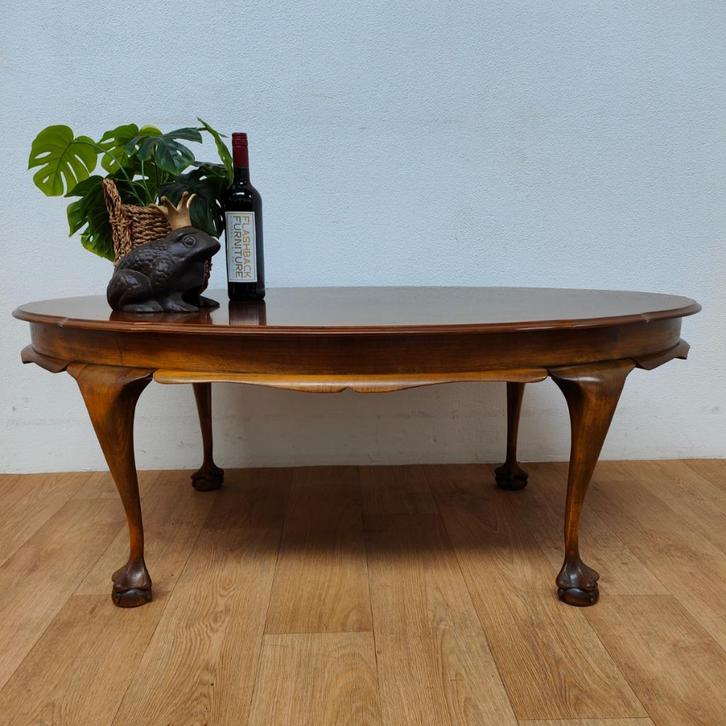 Vintage Chippendale stijl ovale salontafel, koffietafel, Huis en Inrichting, Tafels | Salontafels, Gebruikt, Minder dan 50 cm