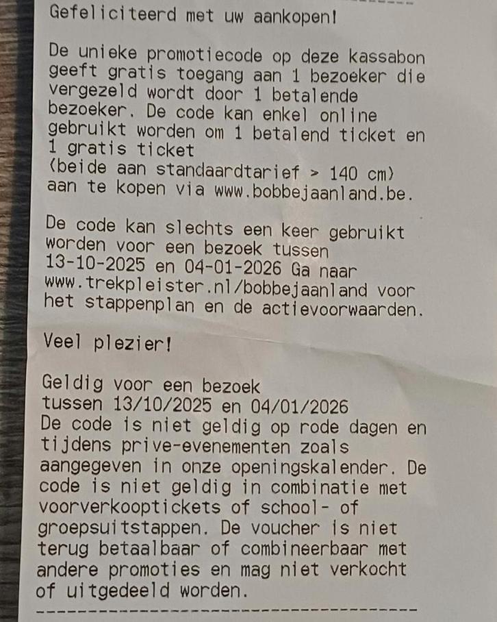 2e kaartje Bobbejaanland belgie, Tickets en Kaartjes, Recreatie | Pretparken en Attractieparken, Eén persoon, Ticket of Toegangskaart