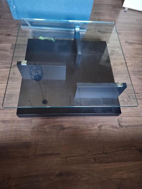 Mooie salontafel met glasplaat en wieltjes., Huis en Inrichting, Tafels | Salontafels, Gebruikt, Minder dan 50 cm, 50 tot 100 cm