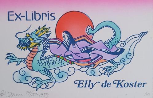 Exlibris /Ex libris R. Murasawa, Geisha op Draak, Antiek en Kunst, Kunst | Etsen en Gravures, Verzenden