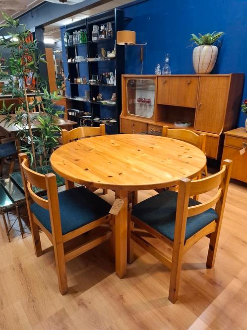 Vintage grenen tafel rond ovaal dinner table mid century, Huis en Inrichting, Tafels | Eettafels, Zo goed als nieuw, 100 tot 150 cm