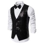Heren zwart glitter gilet giletje feest party kostuum vest, Verzenden, Nieuw, Kleding