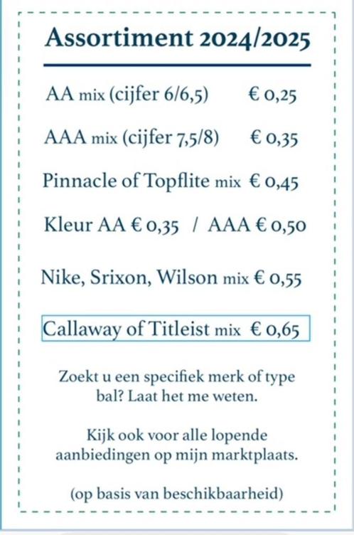 Golfballen vanaf €0,25 per stuk (2x gewassen), Sport en Fitness, Golf, Zo goed als nieuw, Bal(len), Overige merken, Ophalen of Verzenden