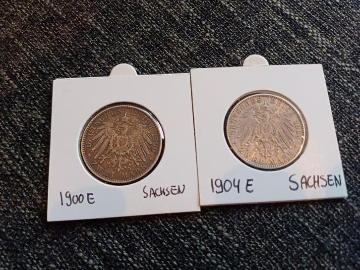 Set 2 stuks 2 Mark Duitsland Sachsen Zilver, Postzegels en Munten, Munten | Europa | Niet-Euromunten, Setje, Duitsland, Zilver