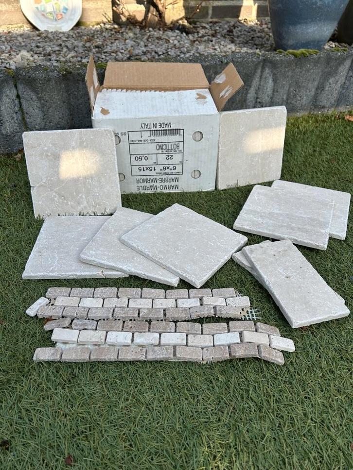 Partij nieuwe Botticino Marble – Marmeren tegels 15x15cm, Tuin en Terras, Tegels en Klinkers, Zo goed als nieuw, Overige typen