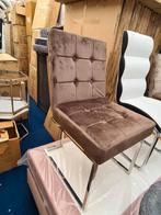 Bruine eetstoel stof, zilveren poten - Showroommodel!, Ophalen of Verzenden, Zo goed als nieuw, Baran meubels, 3311DN