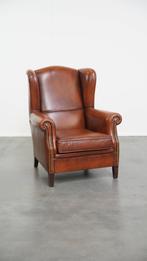 Luxe oorfauteuil in Engelse stijl gemaakt van rundleer, Huis en Inrichting, Fauteuils, Ophalen, Gebruikt, ., Engels, Klassiek