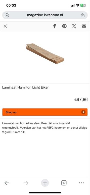 Kwantum Hamilton Licht Eiken Laminaat - Brede Plank beschikbaar voor biedingen
