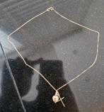 14 karaat gouden gourmet collier met hanger hart en kruis, Ophalen, Met hanger, Zo goed als nieuw, Goud