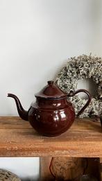 Emaille chocoladebruin theepotje, antiek, gemerkt op bodem, Antiek en Kunst, Antiek | Emaille, Ophalen
