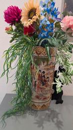 Vintage japanse cilinder vaas met kunstbloemen, Huis en Inrichting, Ophalen of Verzenden, Zo goed als nieuw