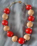 Vintage houten kralenketting oranje beige jaren '60, Sieraden, Tassen en Uiterlijk, Kettingen, Ophalen of Verzenden, Zo goed als nieuw
