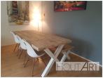 Bank stalen x-poten met steigerhout!, Eikenhout, Info@hout-art.nl, Hoeves 3 in Schijndel, Industrieel