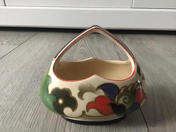 BIHL 1293 plateel art deco hartvormig snoepschaaltje/mandje beschikbaar voor biedingen
