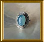 Mooie zilveren ring met blauwe steen, Sieraden, Tassen en Uiterlijk, Antieke sieraden, Ophalen of Verzenden, Zilver, Ring, Met edelsteen