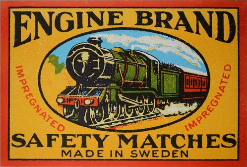 Affiche stoomlocomotief – 'Engine Brand Savety Matches' 1995, Verzamelen, Rookartikelen, Aanstekers en Luciferdoosjes, Ophalen of Verzenden