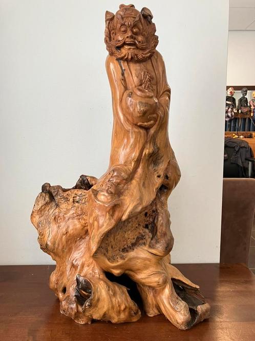 Beeld hout wijsgeer met geboorte baby, Antiek en Kunst, Kunst | Beelden en Houtsnijwerken, Verzenden