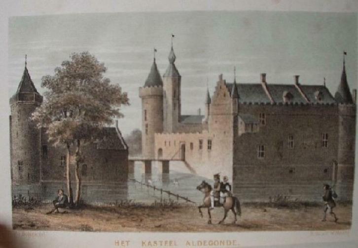 20 / Souburg Aldegronde het Kasteel  Litho 1854, Antiek en Kunst, Kunst | Litho's en Zeefdrukken, Ophalen of Verzenden