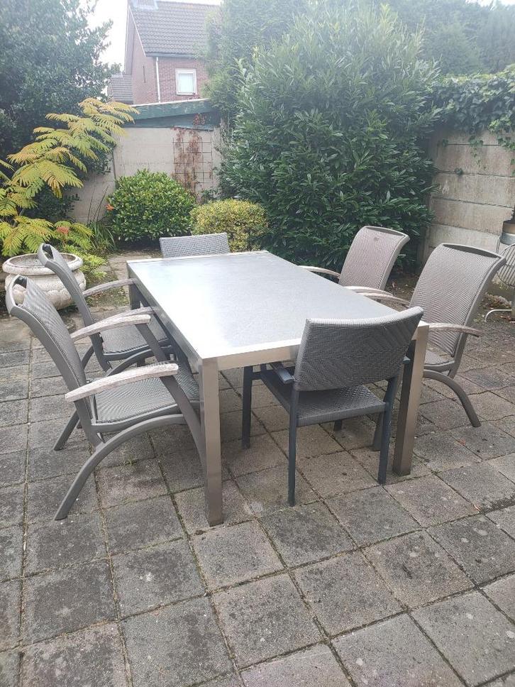 Tuintafel RVS onderstel, Tuin en Terras, Tuintafels, Gebruikt, Rechthoekig, Rvs, Ophalen