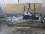 Schilderij "Schepen op Zee" – Gesigneerd door Dick den Hoed, Antiek en Kunst, Kunst | Schilderijen | Abstract, Ophalen of Verzenden