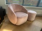 Roze velvet fauteuil met poef, Huis en Inrichting, Fauteuils, Ophalen of Verzenden, Zo goed als nieuw