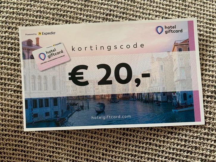 Hotel giftcard €20 korting, Tickets en Kaartjes, Kortingen en Cadeaubonnen, Kortingsbon