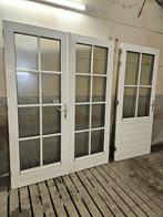 Hardhouten tuindeuren met dubbel glas en hang- en sluitwerk, Gebruikt, 80 tot 100 cm, Ophalen of Verzenden, 200 tot 215 cm
