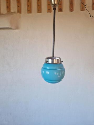 Art deco lamp blauw glas chrome.  beschikbaar voor biedingen