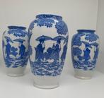 Vintage Blauw-Wit Porseleinen Vazen Set, Ophalen of Verzenden