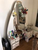 Franse brocante kaptafel met ovale spiegel, Ophalen, Gebruikt, 100 tot 150 cm, Minder dan 100 cm