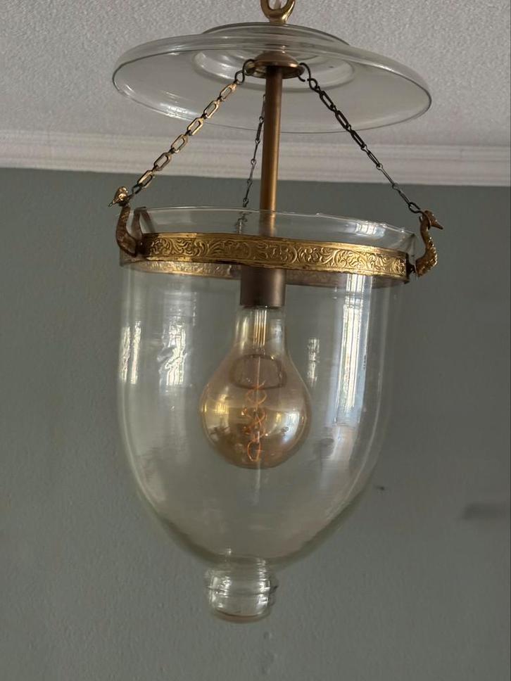 Antieke glazen eierlamp – Art Nouveau, Huis en Inrichting, Lampen | Kroonluchters, Zo goed als nieuw, Glas, Ophalen of Verzenden