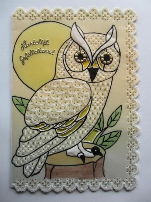 nr 70 pergamano felicitatie kaart uil, Hobby en Vrije tijd, Kaarten | Zelfgemaakt, Nieuw, Overige thema's, Ophalen of Verzenden