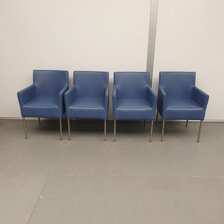 Amide zorgstoel - blauw leder SET 4 STUKS stoelen fauteuils, Huis en Inrichting, Fauteuils, Gebruikt, 75 tot 100 cm, Ophalen