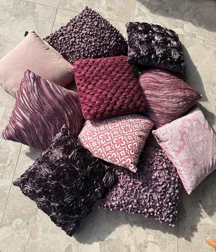 Sierkussens - Set van 10, Huis en Inrichting, Woonaccessoires | Kussens, Zo goed als nieuw, Paars, Vierkant, Ophalen of Verzenden