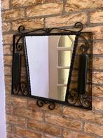 Smeedijzeren spiegel met kledingborstels, Ophalen of Verzenden, Rechthoekig, Minder dan 50 cm, Minder dan 100 cm