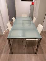 Glazen eettafel met chroom onderstel en 6 stoelen, Huis en Inrichting, Tafels | Eettafels, Ophalen, Gebruikt, 50 tot 100 cm, Glas