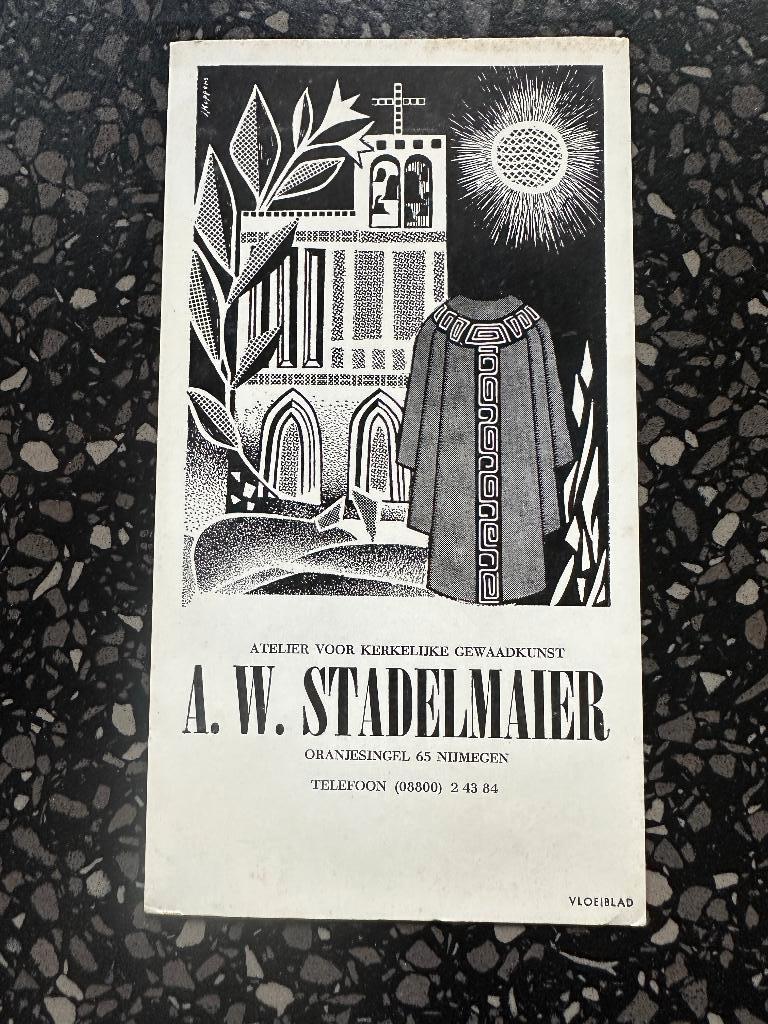 Vloeiblad Stadelmaier Kerkelijke Gewaadkunst Nijmegen. Oud., Verzamelen, Merken en Reclamevoorwerpen, Ophalen of Verzenden, Gebruikt