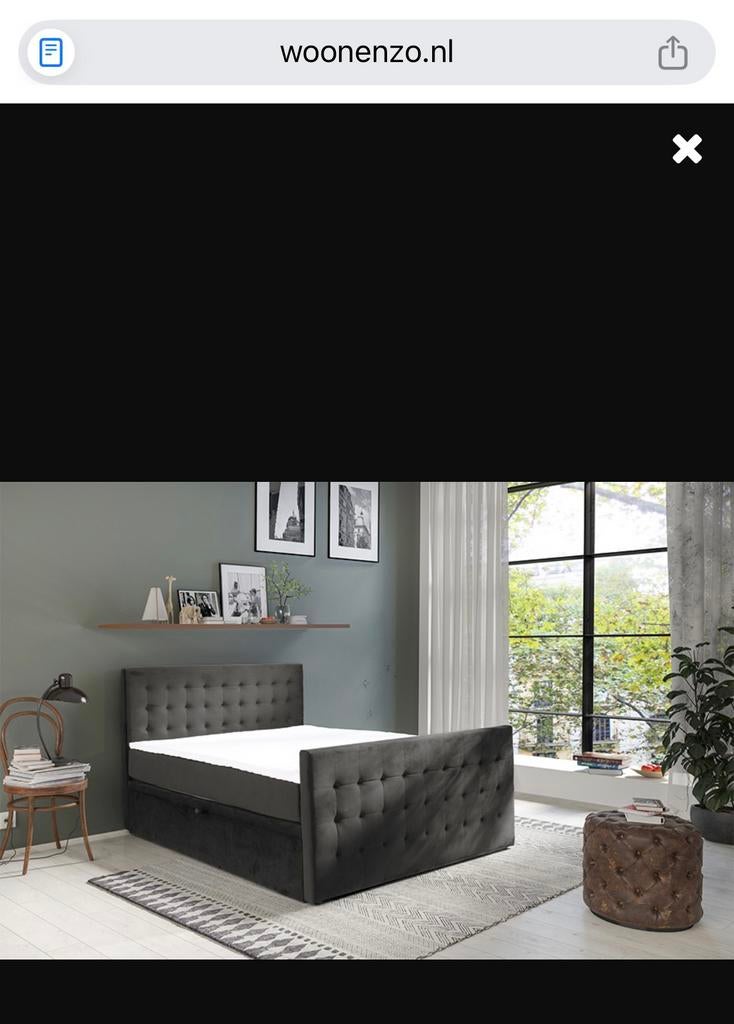 Donker taupe boxspring 1.80m - direct ophalen, Ophalen, Gebruikt, Bruin, Tweepersoons