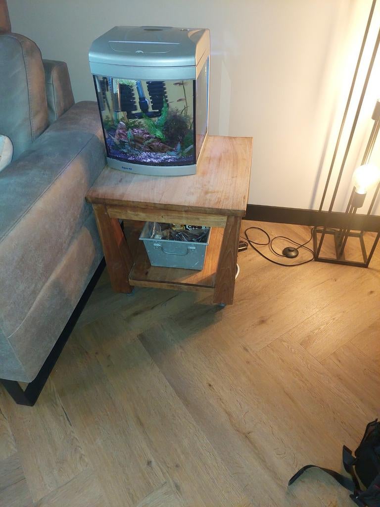 Teakhouten salontafel/bijzettafel 2 x, Ophalen, 25 tot 50 cm, Vierkant, 50 tot 100 cm