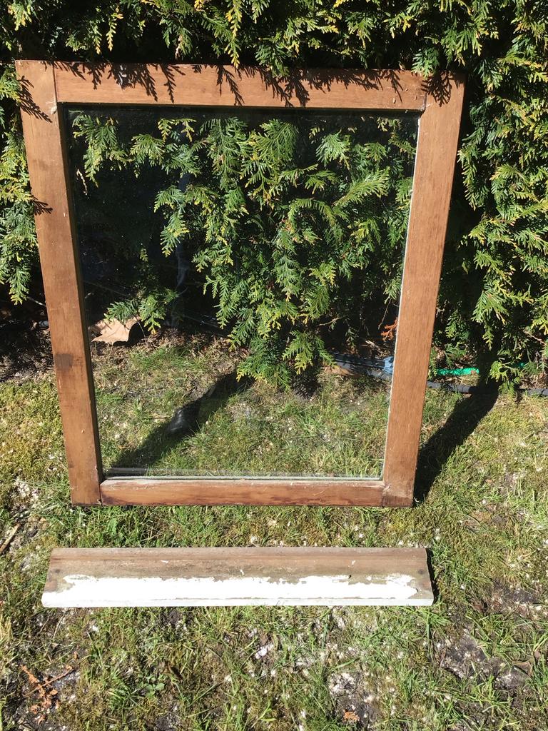 Hardhouten raamkozijn met enkel glas 65x77cm, Ophalen, Gebruikt, Gevelraam of Ruit, Minder dan 80 cm