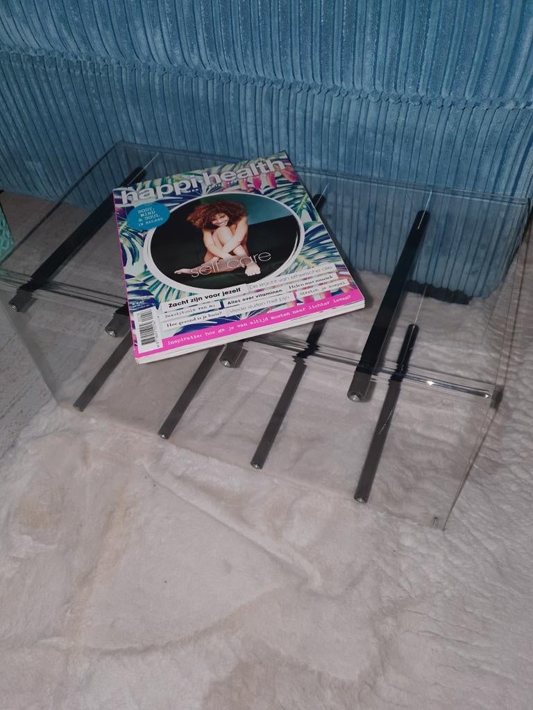 Design Plexiglas lectuurbak/houtblokhouder/tafeltje, Ophalen, Zo goed als nieuw, Kunststof