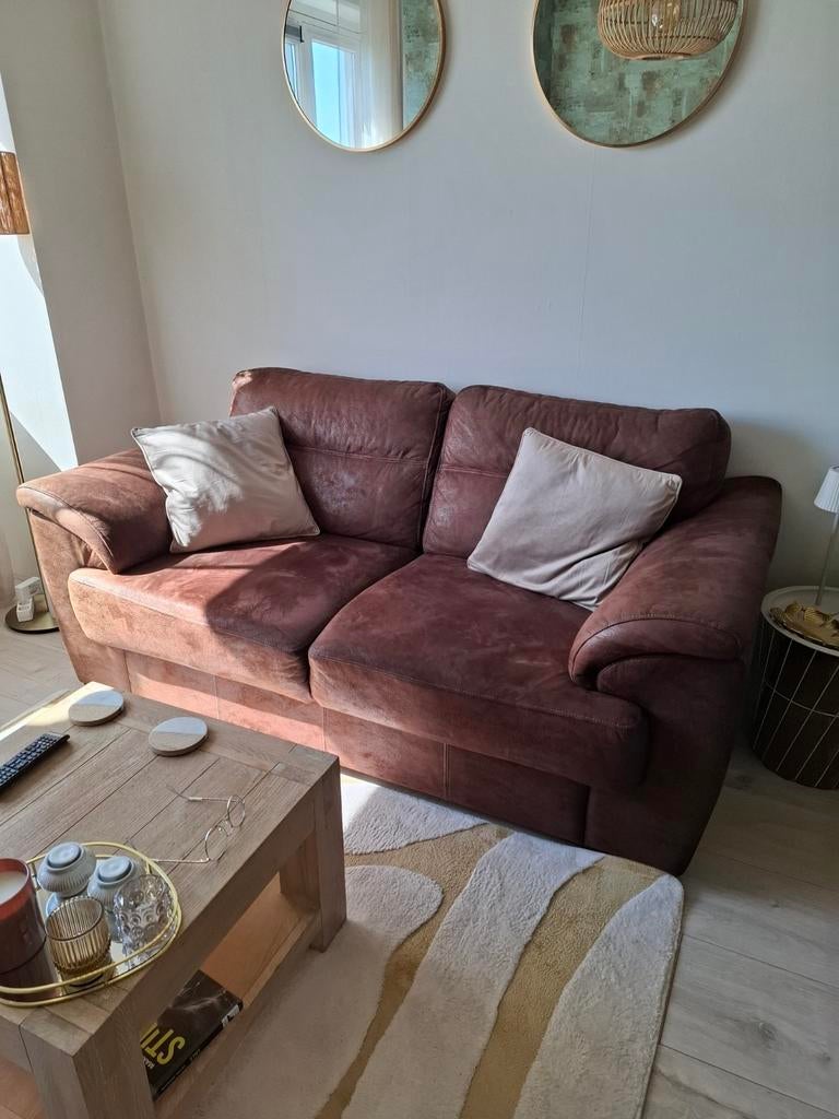 Bruine 3,5-zitsbank van Henders & Hazel, Ophalen, Rechte bank, Stof, Driepersoons