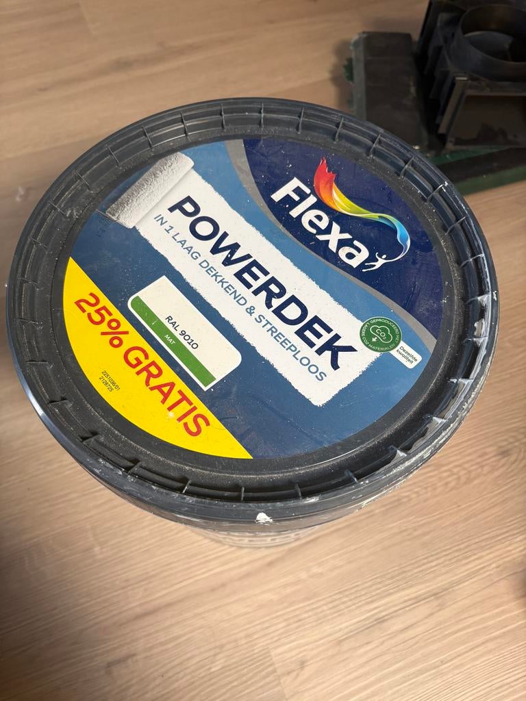 Flexa Powerdek verf RAL 9010 mat, Ophalen, 5 tot 10 liter, Wit, Verf