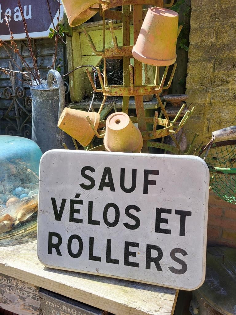 Vintage Frans Verkeersbord 'Sauf Vélos et Rollers', Antiek en Kunst, Ophalen of Verzenden
