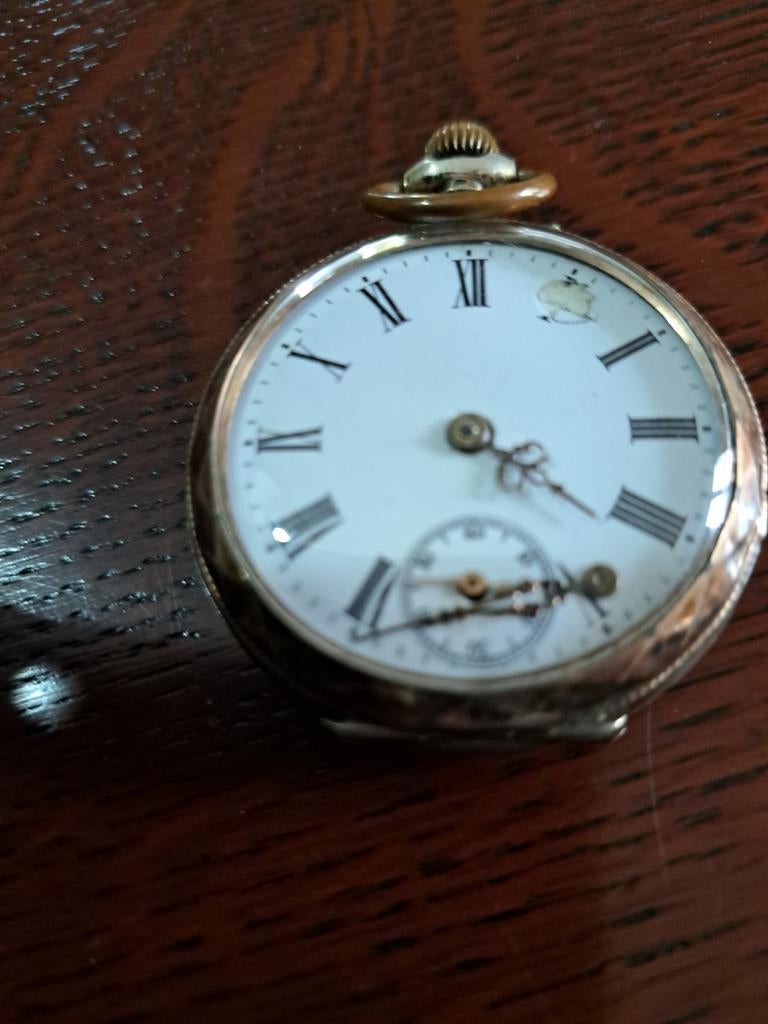 Antiek zakhorloge met paard zilver een wijzer ligt los, Ophalen of Verzenden