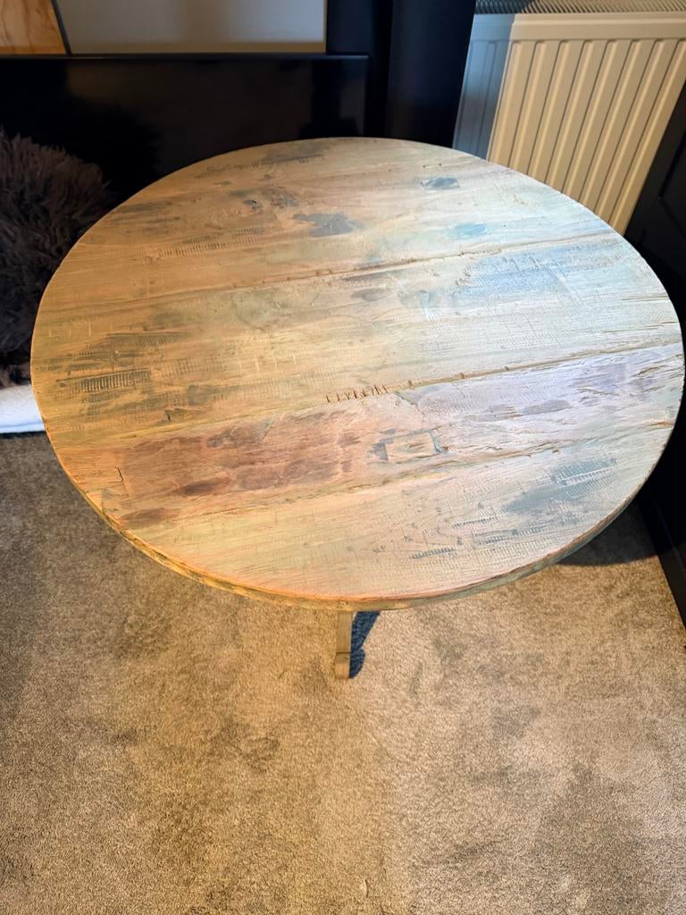 Ronde houten tafel 80 cm doorsnee, Huis en Inrichting, Tafels | Bijzettafels, Zo goed als nieuw, Rond, 60 cm of meer, 75 cm of meer