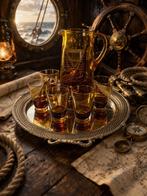 Vintage amber glazen karaf set  – zeilboot motief, Gebruikt, Overige typen, Ophalen of Verzenden, Nvt