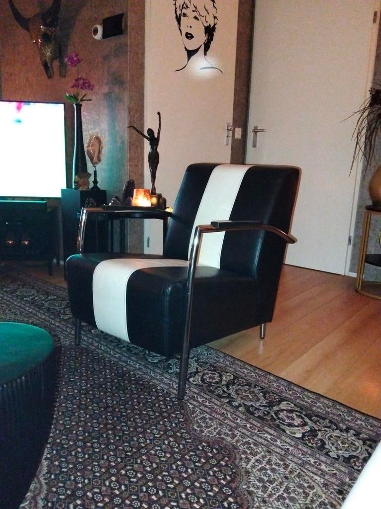 Montel fauteuil echt leer zwart wit, Ophalen of Verzenden, Zo goed als nieuw, 50 tot 75 cm, Leer